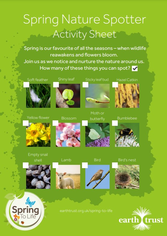 Earth Trust spring nature spotter activity sheet