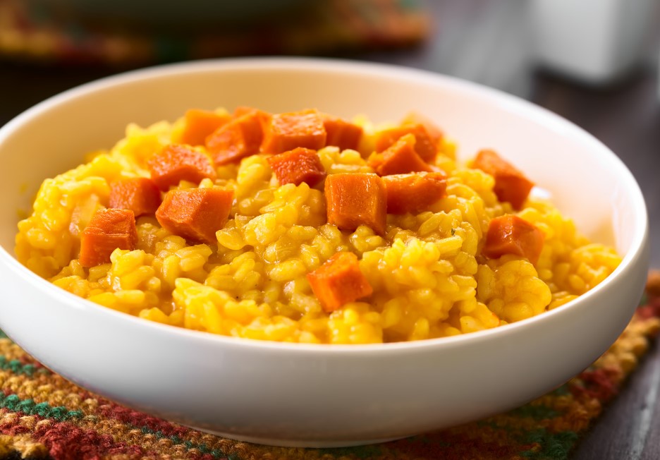 squash and pumpkin risotto served in a bowl